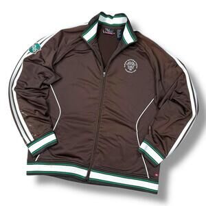 Vintage Quicksilver Track Jacket Brown Full Zip Striped Trim Size XL Y2K Hip Pop